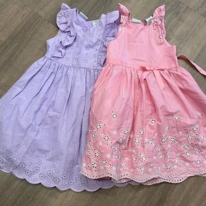 Girls Pink and Lavender Eyelet Dress Set - Sweet Floral Summer Dresses